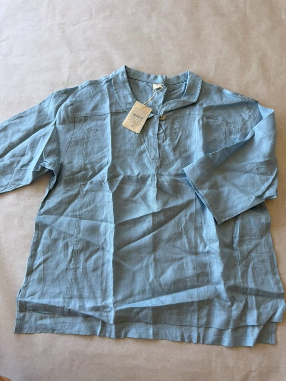 Lintico Jade Linen Shawl V-Neck Half Sleeve Blouse Light Blue Sz XL NWT